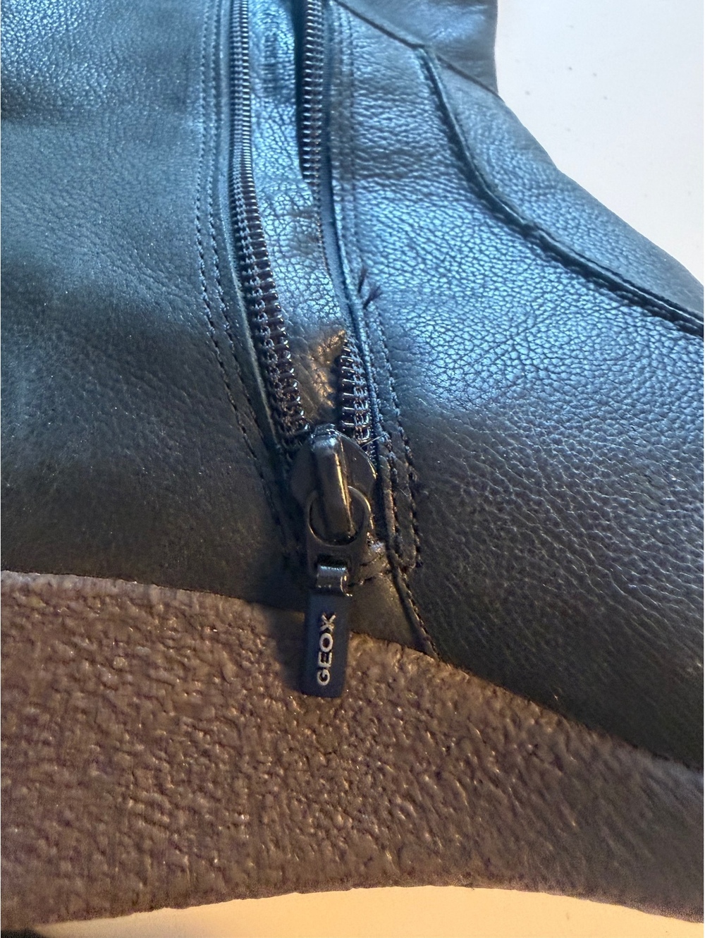 Geox Black Leather Fur-Lined Wedge Ankle Boots - Picture 3 of 9